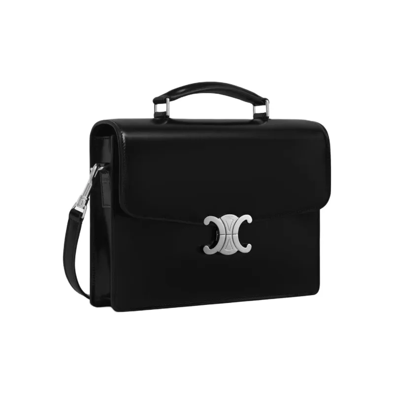 CELINE Triomphe Calfskin One Shoulder Handbags Small Size Men's Black-1