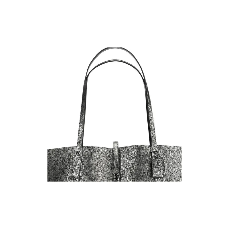 COACH Market Tote Pebbled Leather Handbag, Shoulder Bag Tubas Women's Gray Silver-1