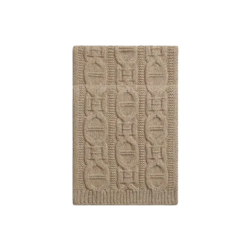 HERMES Cashmere Wool Knit Scarves Women's Light Umber-0