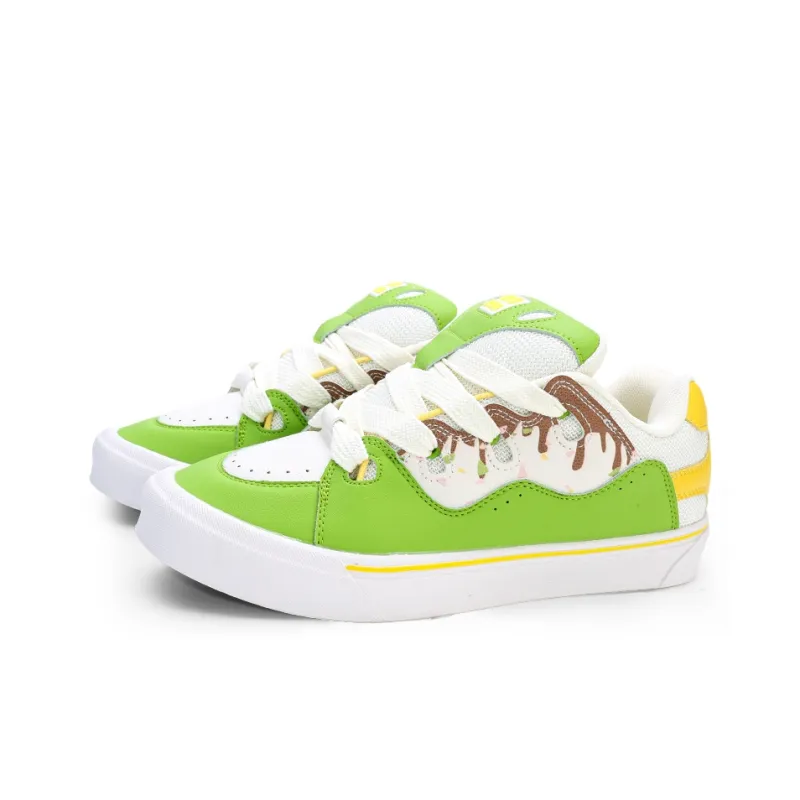 GLO BULL Anti-Slip And Wear-Resistant Lightweight Low-Top Skateboard Shoes Unisex Beige Green Yellow-2