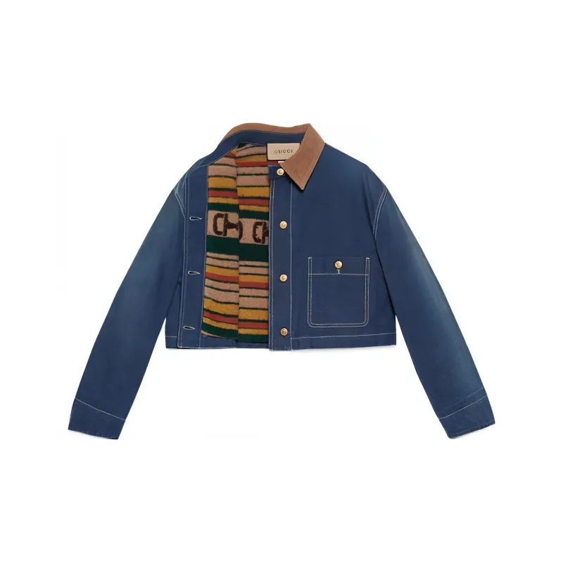 GUCCI Corduroy collar Denim Jacket-1