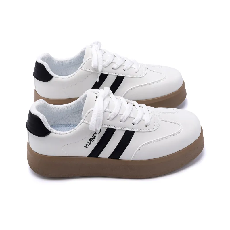 HUANQIU Height Increasing Cushioning Low Top Skateboard Shoes Men's White Black-3