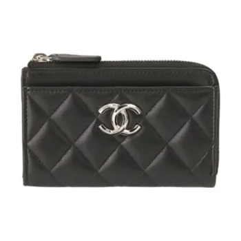 CHANEL Lambskin Card Holder Women's Black
