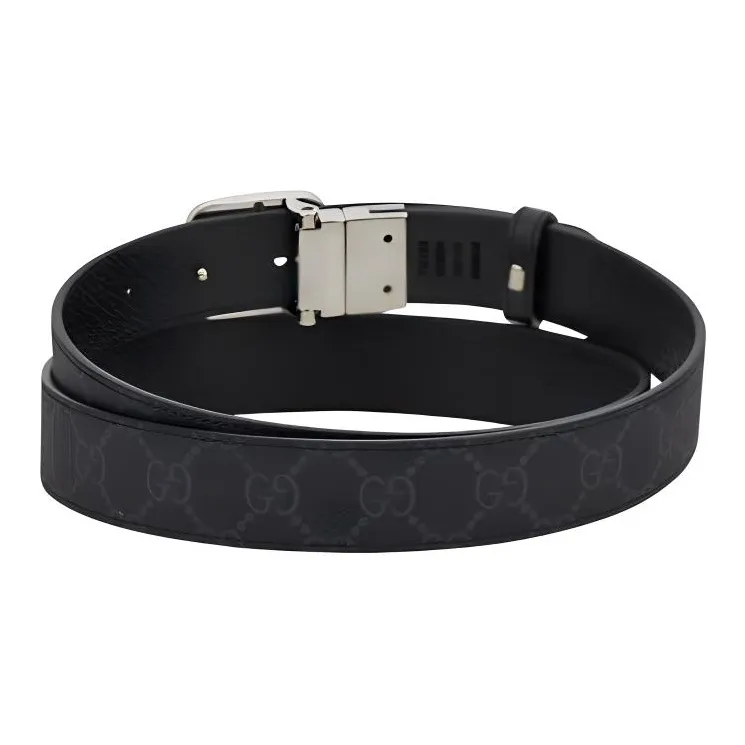 GUCCI Canvas, Leather, Metal Leather Belts Unisex Black Width 3CM-2