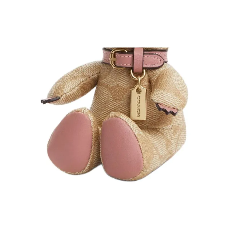 COACH Canvas Bag Accessory Women's Gold & Light Khaki & Pink-2