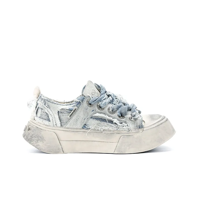 AGE ANGEL MEMENTO Wear-Resistant Height Increasing Low-Top Canvas Shoes Unisex Denim Blue-1