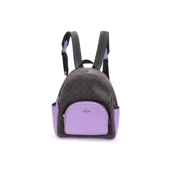 COACH Court Canvas With Leather Backpack Medium Size Women's Purple & Coffee