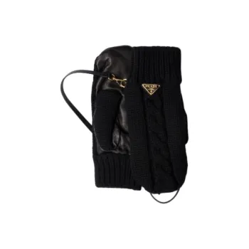 PRADA Wool, Enamel, Metal, Leather Gloves Unisex Black