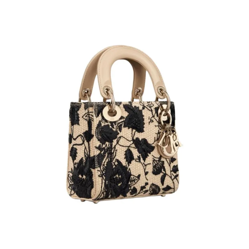 DIOR Lady Dior Raffia Dior Bag Shoulder Bag Crossbody Bag Handbag Mini Women's Beige & Black-2