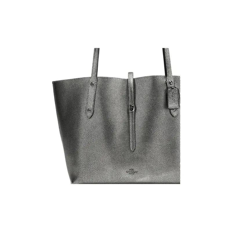 COACH Market Tote Pebbled Leather Handbag, Shoulder Bag Tubas Women's Gray Silver-2