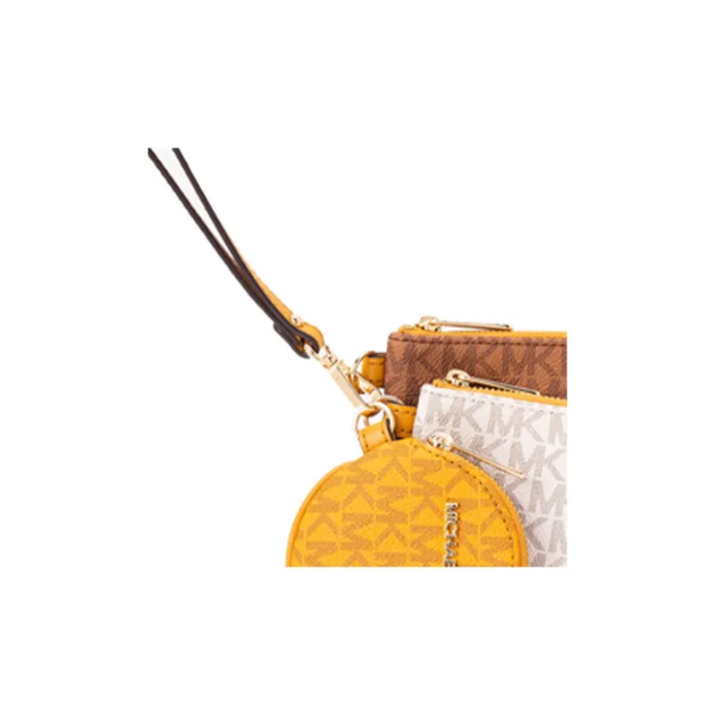 MICHAEL KORS Jet Set Artificial Leather Coin Purse Clutch Women's Leather Brown/White/Chrysanthemum Yellow-1