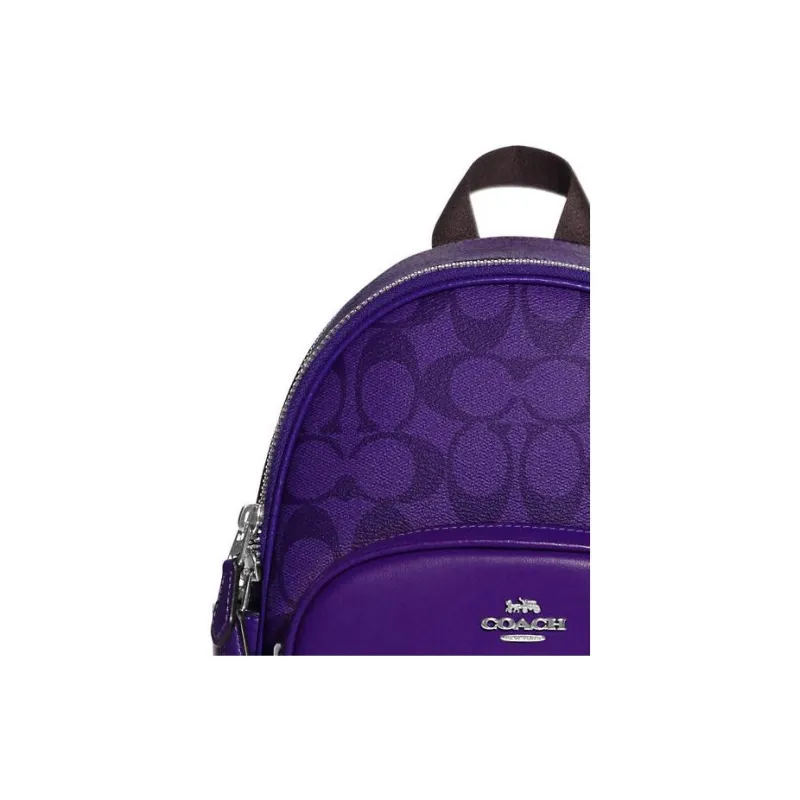 COACH Court Leather Multicolor Zippers Large Capacity Backpack Medium Size Women's-4