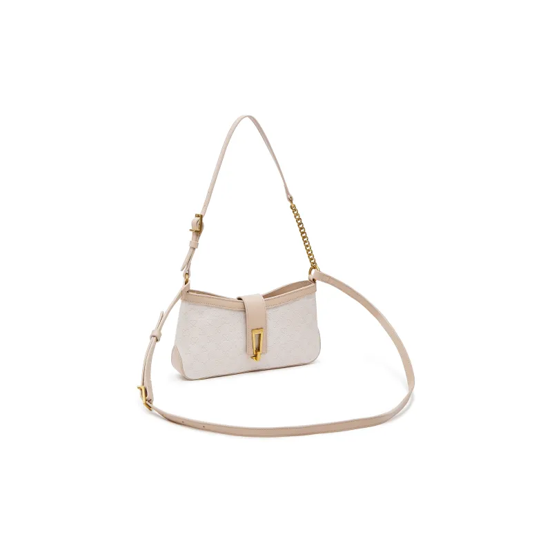Staccato Cow Leather Shoulder Bag Medium Size Women's Classical Style Ecru-4