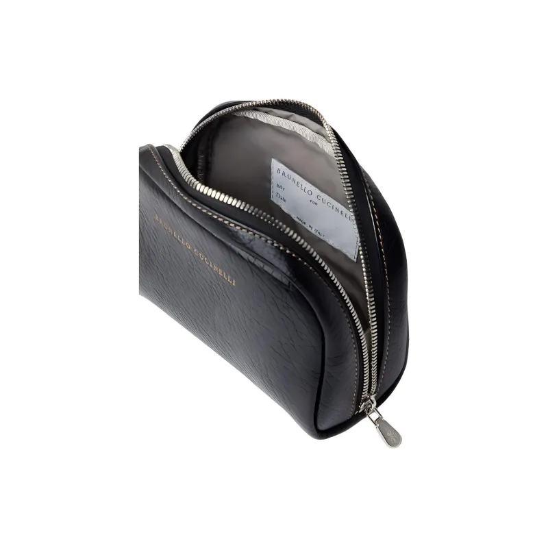 Brunello Cucinelli Grain Calfskin Toiletry Bag Men's Black-2