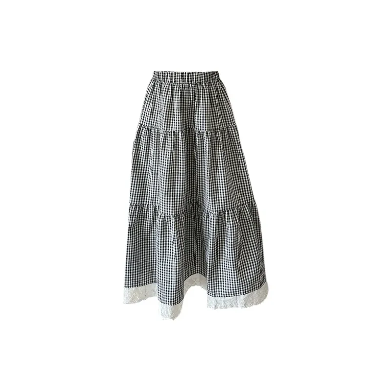 TORIGHT Casual Long Skirts Women's Gray Plaid-1