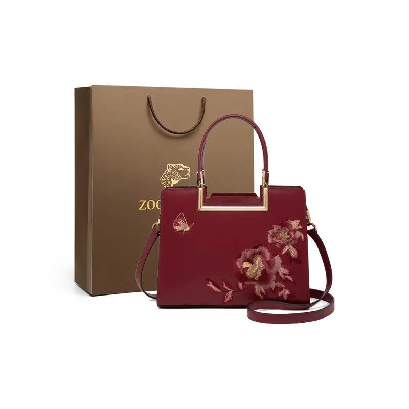 ZOOLER Cow Leather Shoulder Bag, Crossbody Bag Medium Size Women's Elegant White/Cream White/Forbidden City Red-7