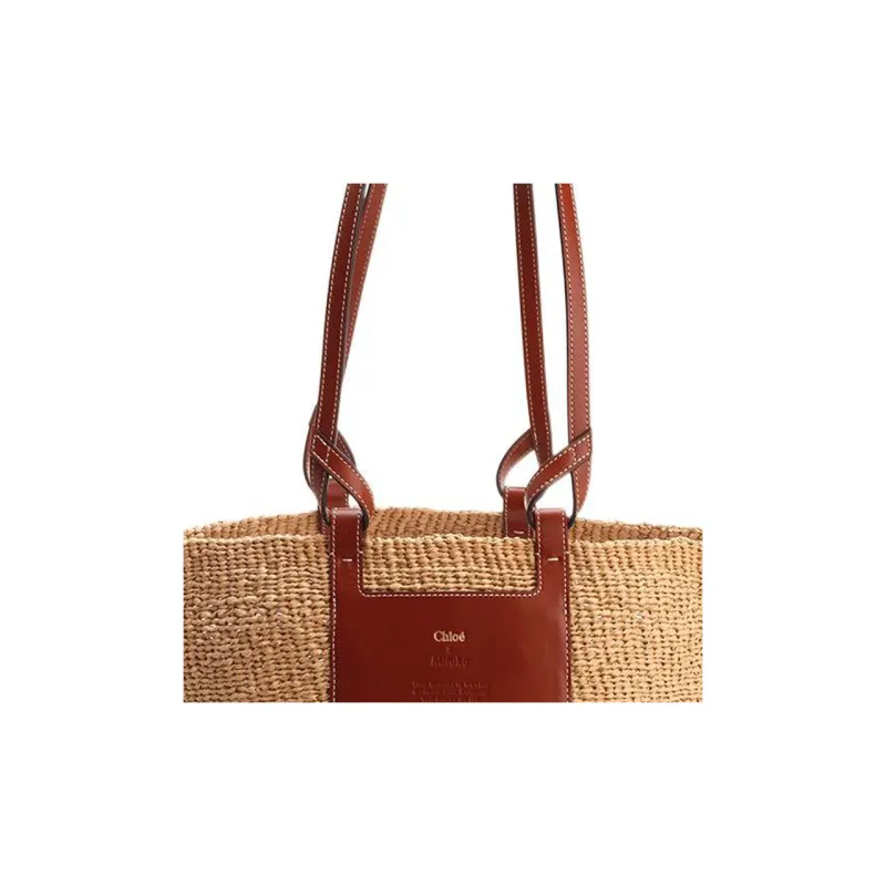 Chloe Fair Trade Paper And Shiny Calfskin Large Basket Shoulder Bag Women's Tan-4