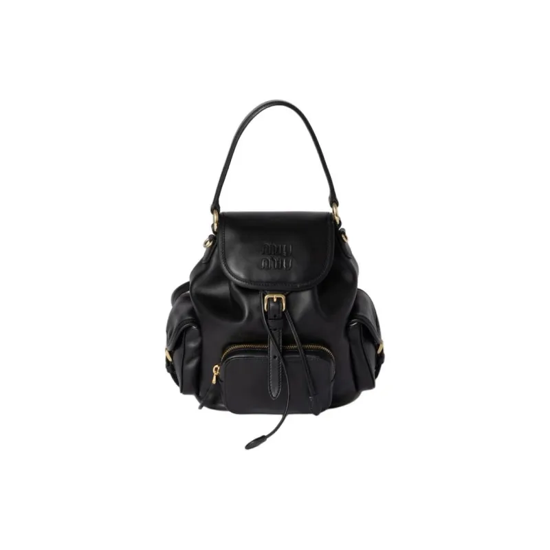 MIU MIU Calfskin Backpack Unisex Black-0
