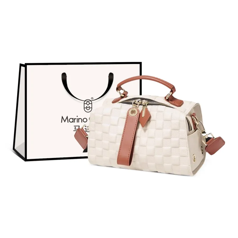 Marino Orlandi Cow Leather With Synthetic Leather One Shoulder Handbag Tubas Women's Cookie Yellow/Ecru-4