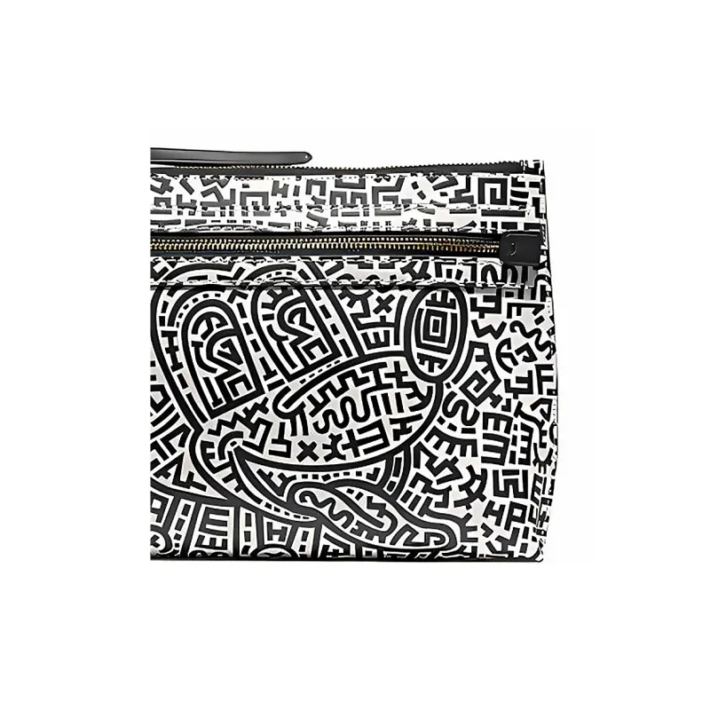 COACH Disney X Keith Haring Collaboration Academy Leather Handheld Clutch Large Size Women's Black & White-2