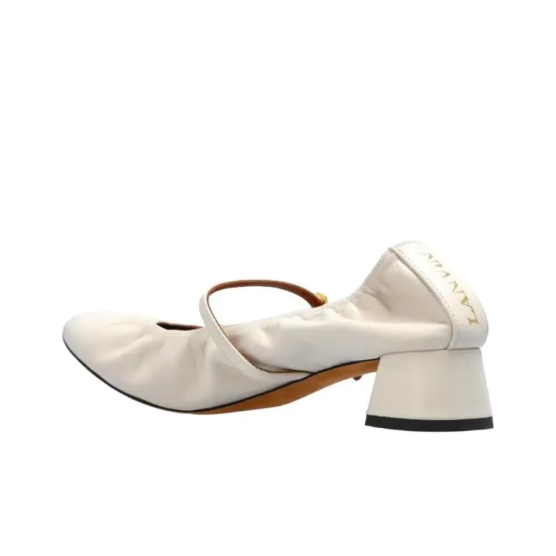 Lanvin Cream Chunky Heel High Heels 4cm Women's Pearl White-3