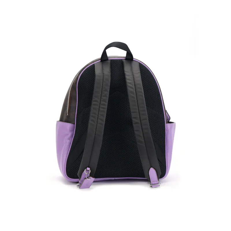 COACH Court Canvas With Leather Backpack Medium Size Women's Purple & Coffee-3