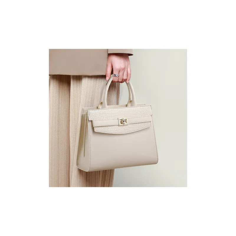 Kevin Cohen Cow Leather With Synthetic Leather Handbag Regular Women's Ecru-1