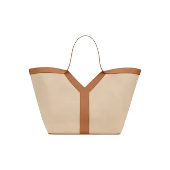 SAINT LAURENT Linen Tote Bag, Shopping Bag, Handbag Large Size Women's Light Umber