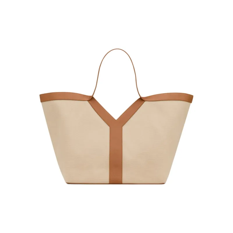 SAINT LAURENT Linen Tote Bag, Shopping Bag, Handbag Tubas Women's Light Umber-0