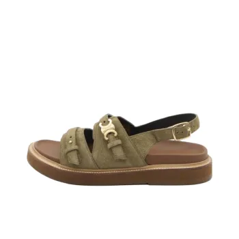 CELINE Tippi Triomphe Strap Sandals Women's Khaki