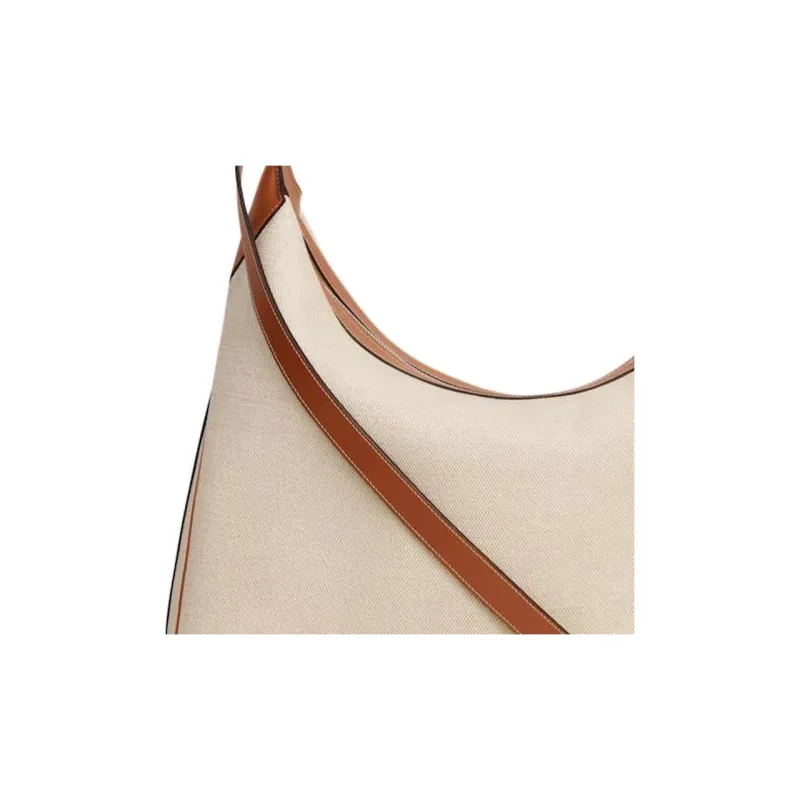 CELINE Fabric With Calfskin One Shoulder Handbags Women's Natural Color & Brown Umber-3
