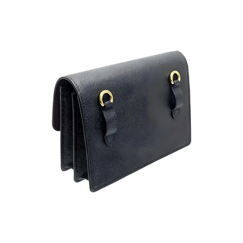 COACH Foldover Cross Grain Leather Shoulder Bag, Crossbody Bag, Fanny Pack Trumpets Women's Black-3