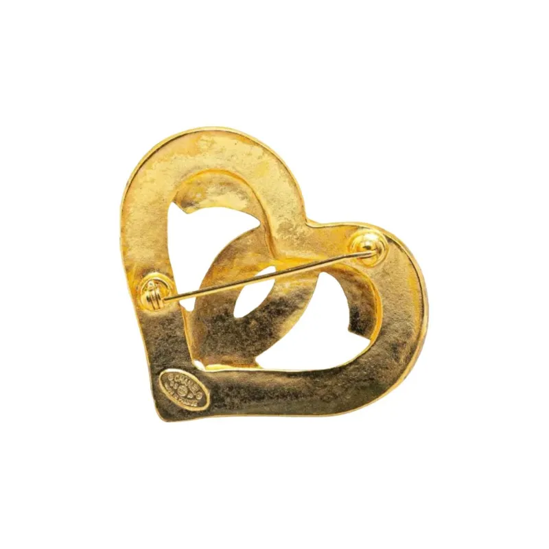 CHANEL 1995 Plated Cc Heart Brooch Costume Brooch-1
