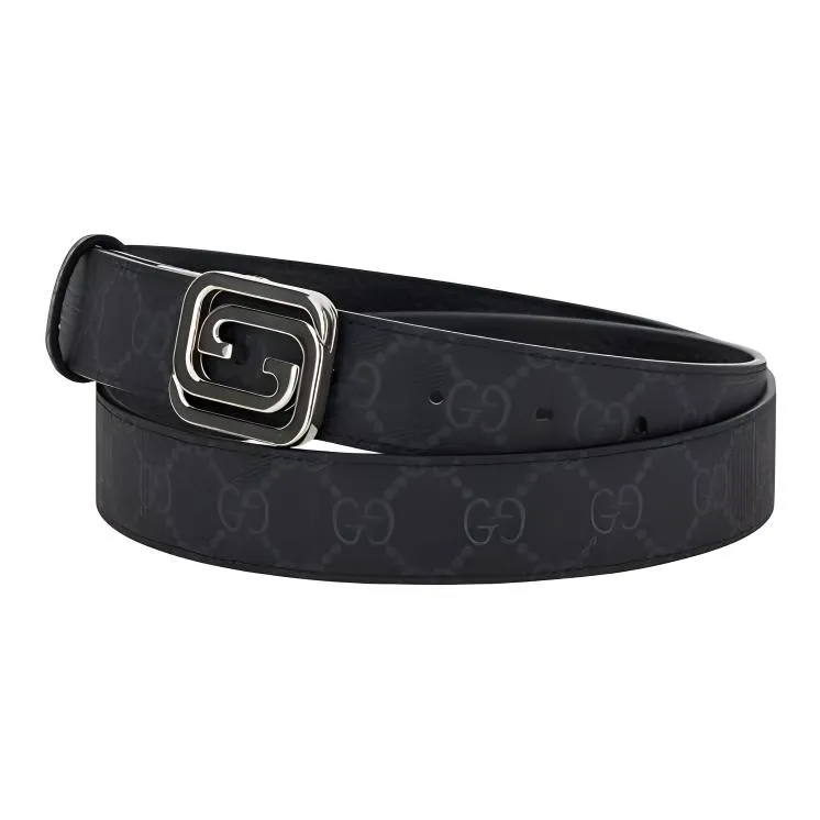 GUCCI Canvas, Leather, Metal Leather Belts Unisex Black Width 3CM-1