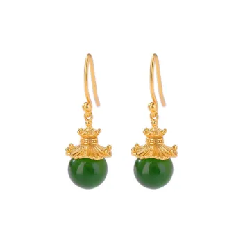 Royal Heaven's Choice Hetian Jade Earrings Pale Greenish White Jade Unisex