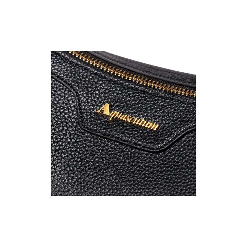 AQUASCUTUM Litchi Grain Cow Leather Crescent Bag Shoulder Bag Medium Size Women's Black/Light Gray-2