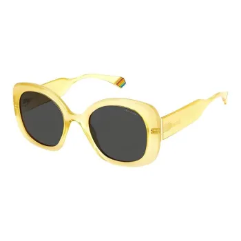 Polaroid Plastic Metal Irregular Shape Sunglasses Women's Yellow