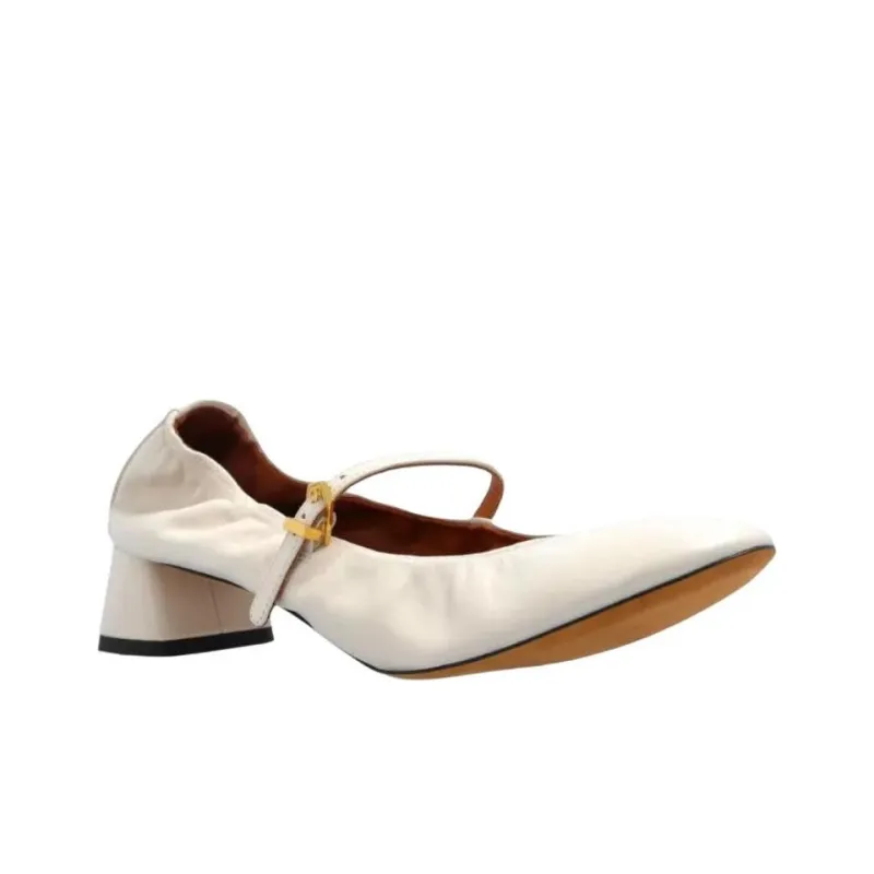 Lanvin Cream Chunky Heel High Heels 4cm Women's Pearl White-2