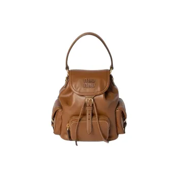 MIU MIU Calfskin Backpack Unisex Brown