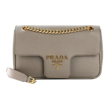 PRADA Saffiano Cow Leather Crossbody Bag Shoulder Bag Women's Gray