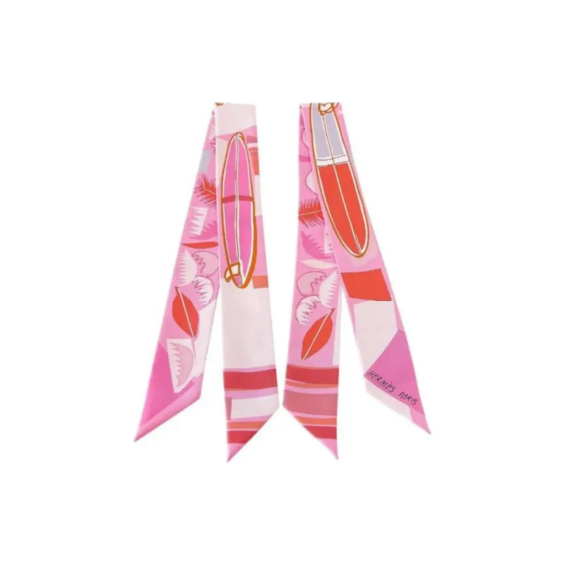 HERMES Silk Twill Silk Scarves Unisex Pink-1