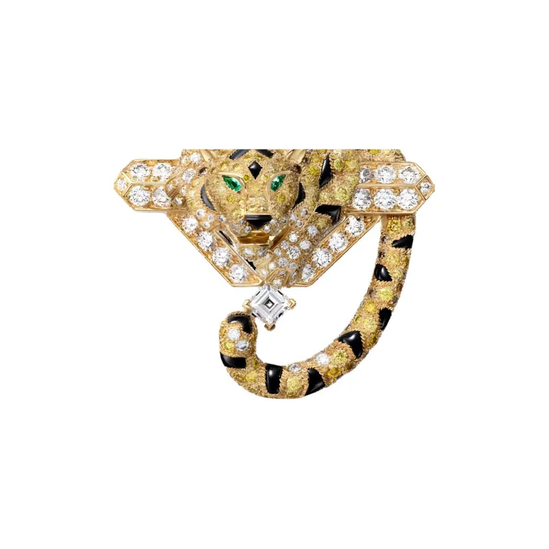 CARTIER 18K Gold Diamond Emerald Onyx Brooches Unisex Gold-1