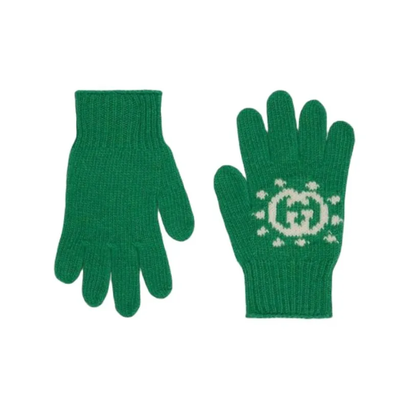 GUCCI Wool Knit Gloves Kids' Green-0