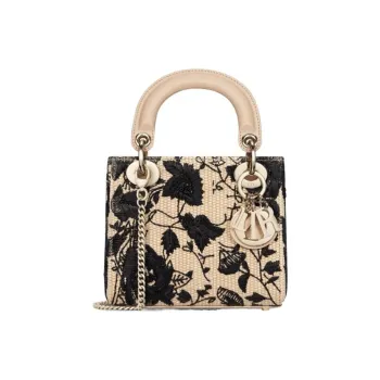DIOR Lady Dior Raffia Dior Bag Shoulder Bag Crossbody Bag Handbag Mini Women's Beige & Black