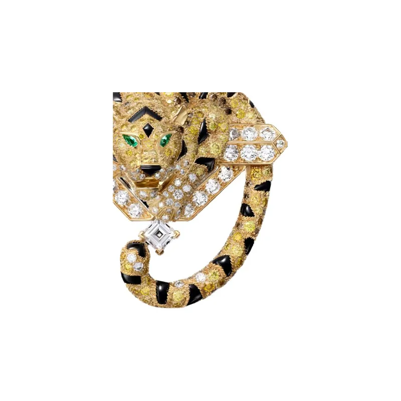 CARTIER 18K Gold Diamond Emerald Onyx Brooches Unisex Gold-2