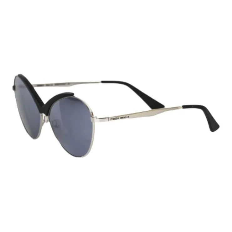 Frankie Morello Metal Metal Fiber Oval Sunglasses Women's Black-0