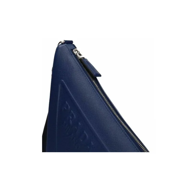 PRADA Triangle Leather Triangle Bag Clutch Small Size Men's Blue-4