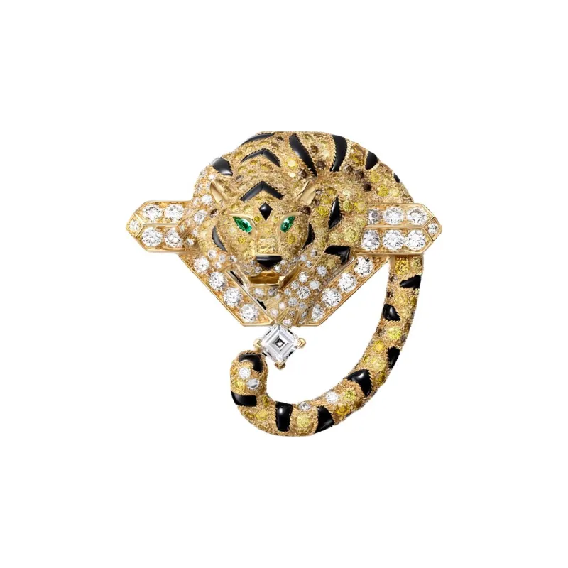 CARTIER 18K Gold Diamond Emerald Onyx Brooches Unisex Gold-0