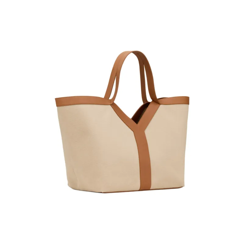 SAINT LAURENT Linen Tote Bag, Shopping Bag, Handbag Tubas Women's Light Umber-2