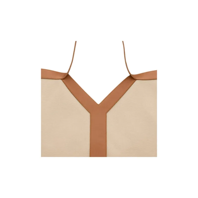 SAINT LAURENT Linen Tote Bag, Shopping Bag, Handbag Tubas Women's Light Umber-4